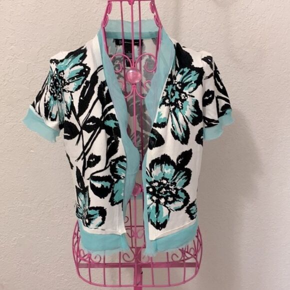 I-N-C black and blue floral sweater cover up - Picture 3 of 16